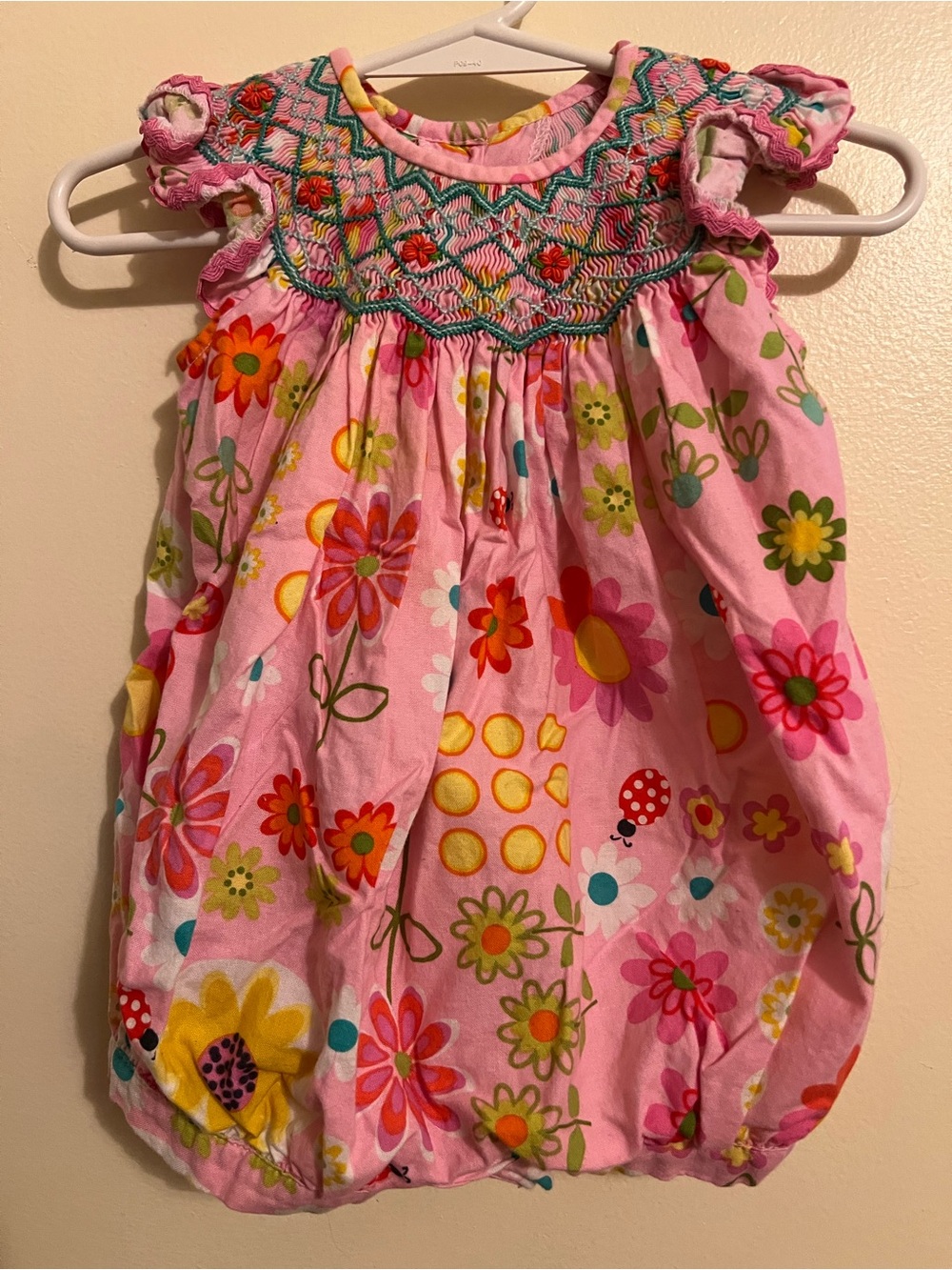 Girls' Pink Floral Smocked Casual Dress